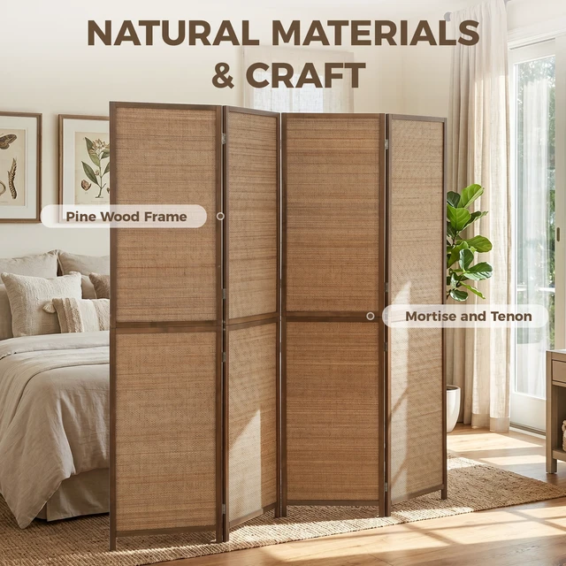 Alt view image 5 of 7 - Divider, Tall Folding Privacy Screen 4 Panel Hand Woven Bamboo Wall Partition for Separation Portable Freestanding Wall