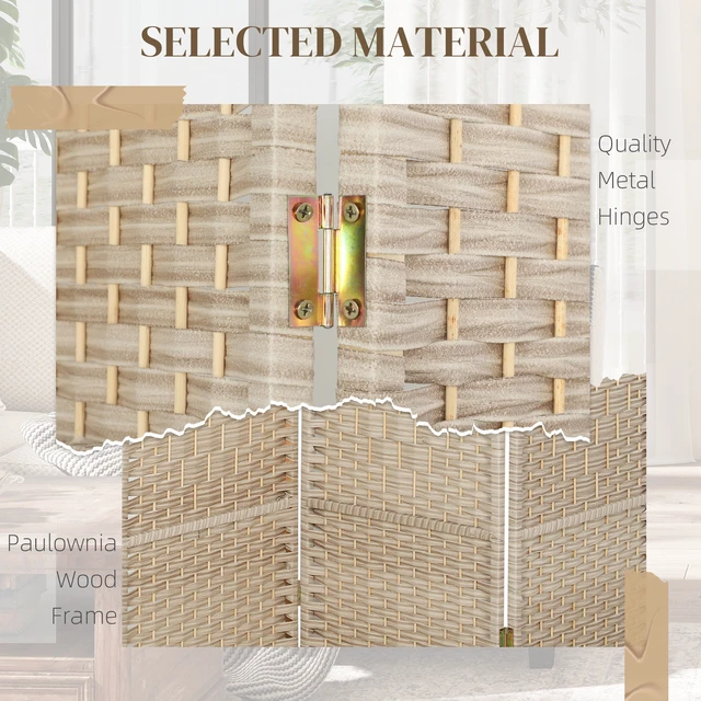 Alt view image 4 of 7 - Divider, 6 ft 3 Panel Folding Privacy Screen Hand Woven Wall Partition with Wood Frame Freestanding Separator