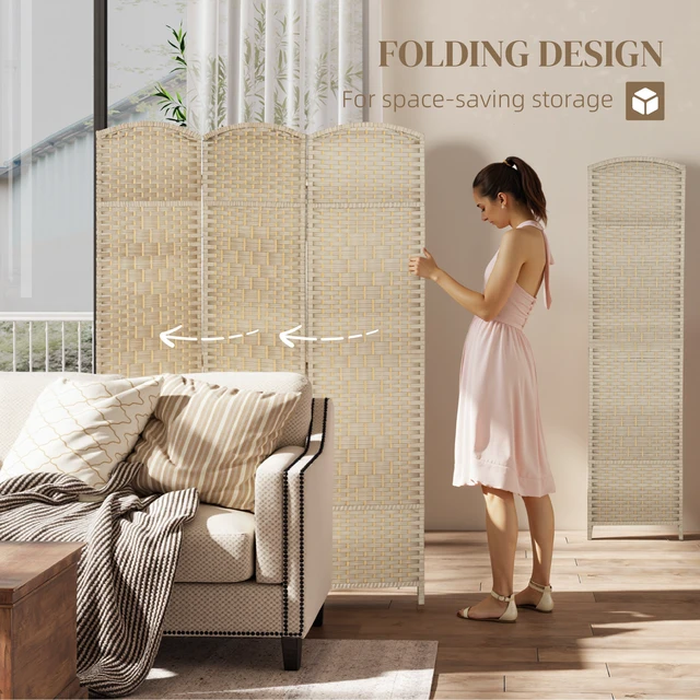 Alt view image 6 of 7 - Divider, 6 ft 3 Panel Folding Privacy Screen Hand Woven Wall Partition with Wood Frame Freestanding Separator