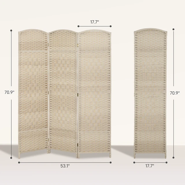 Alt view image 7 of 7 - Divider, 6 ft 3 Panel Folding Privacy Screen Hand Woven Wall Partition with Wood Frame Freestanding Separator