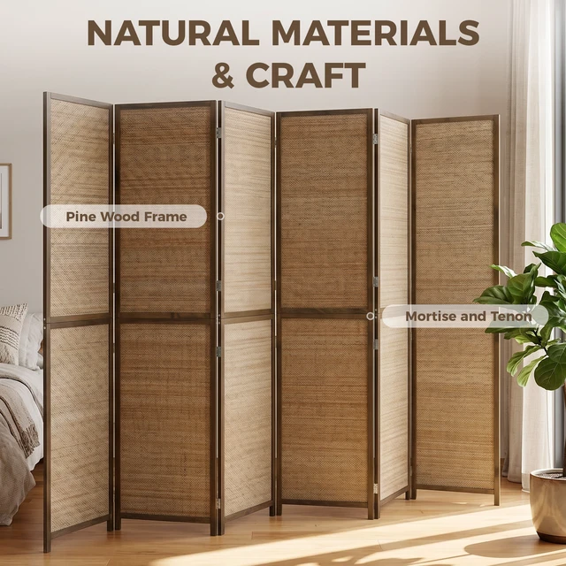 Alt view image 5 of 7 - Divider, Tall Folding Privacy Screen 6 Panel Hand Woven Bamboo Wall Partition for Separation Portable Freestanding Wall