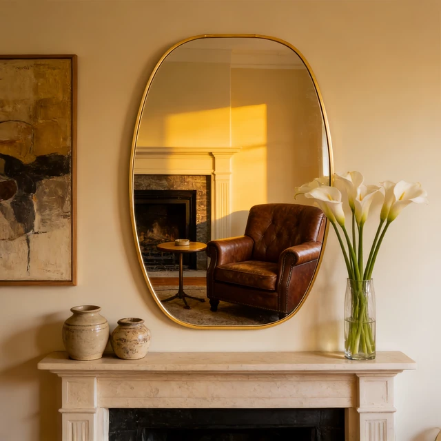 Alt view image 2 of 7 - 24 36 in Gold Metal Framed Oval Vanity Bathrrom Mirror for Wall, Aluminium and Tempered Glass, Mirrors