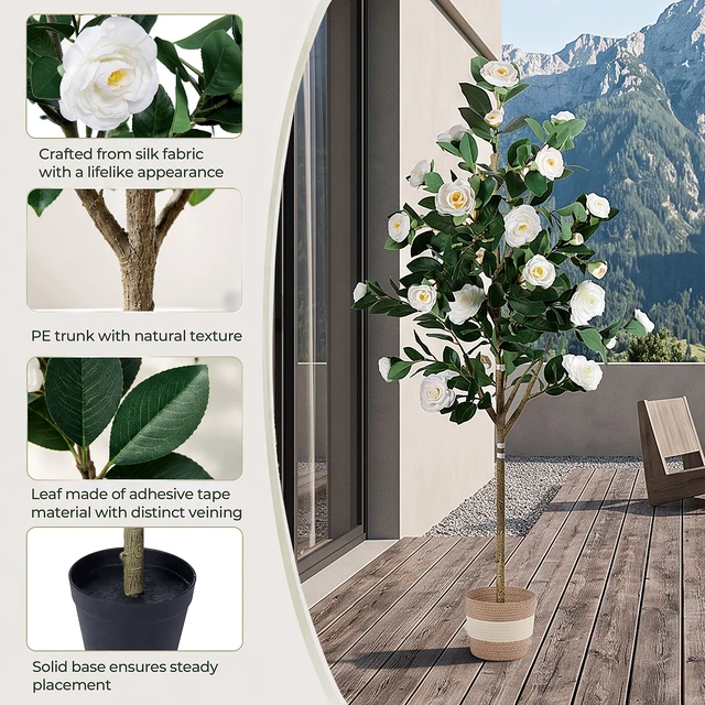 Alt view image 5 of 7 - Artificial Camellia Tree Faux Plants Indoor, Easy Assembly Low Maintenance for Both Indoor Decoration and Other