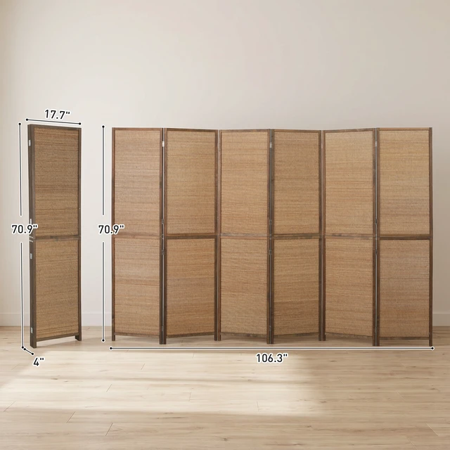 Alt view image 7 of 7 - Divider, Tall Folding Privacy Screen 6 Panel Hand Woven Bamboo Wall Partition for Separation Portable Freestanding Wall