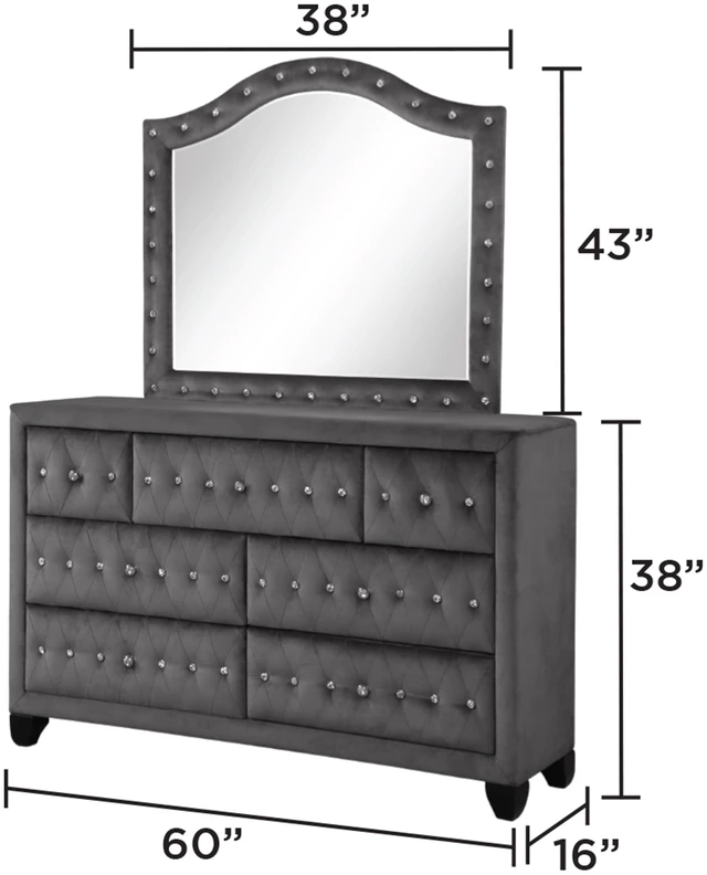 Alt view image 4 of 5 - Crystal Tufted Upholstery Mirror Finished with Velvet Fabric Made with in Includes Mirror Only, Gray, Wood, Vanity
