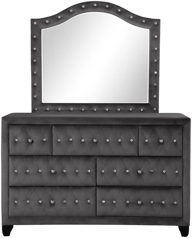 Alt view image 3 of 5 - Crystal Tufted Upholstery Mirror Finished with Velvet Fabric Made with in Includes Mirror Only, Gray, Wood, Vanity