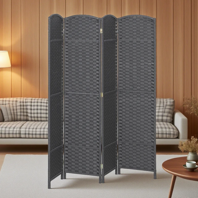 Alt view image 3 of 7 - Divider, 4 Panel Folding Privacy Screen Tall Freestanding Partition, Gray Charcoal, Polypropylene
