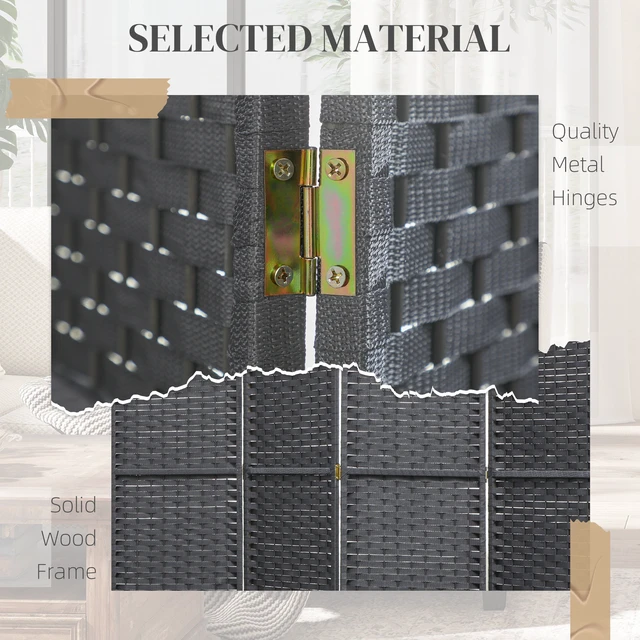 Alt view image 5 of 7 - Divider, 4 Panel Folding Privacy Screen Tall Freestanding Partition, Gray Charcoal, Polypropylene