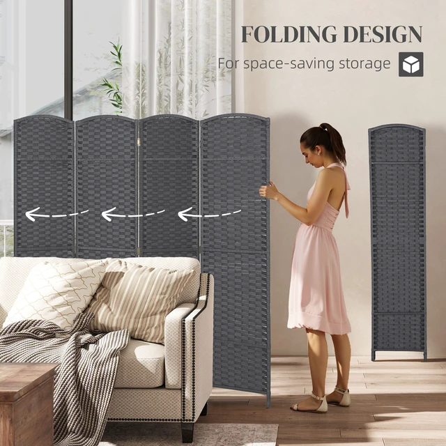 Alt view image 6 of 7 - Divider, 4 Panel Folding Privacy Screen Tall Freestanding Partition, Gray Charcoal, Polypropylene