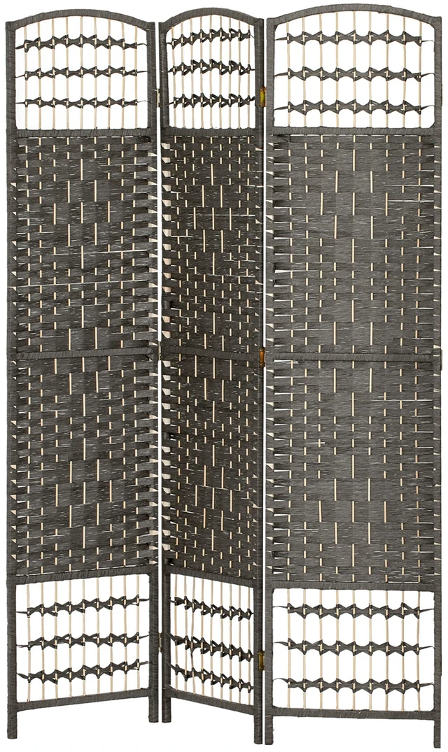 Main image of 3 Panel Divider, Folding Privacy Screen Separator Wave Fiber Freestanding Partition Wall Divider, Dark Gray, Wood