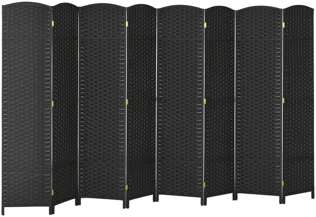 Main image of Divider, 8 Panel Folding Privacy Screen Tall Freestanding Wall Partition, Black, Polypropylene