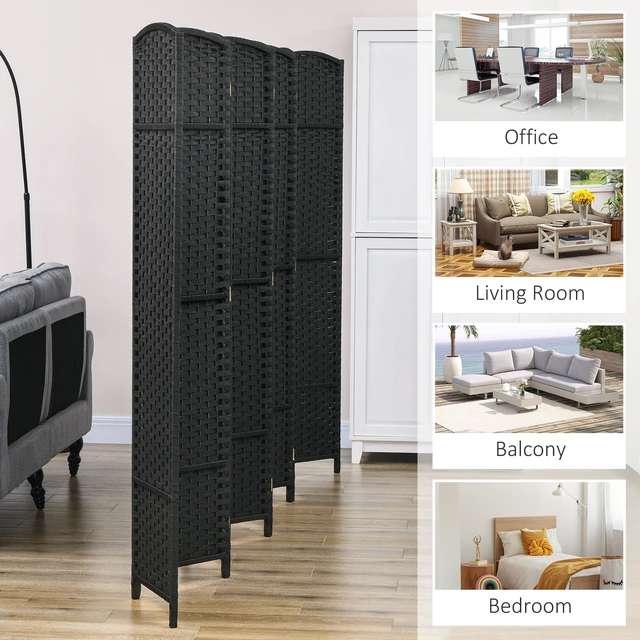 Alt view image 3 of 7 - Divider, 8 Panel Folding Privacy Screen Tall Freestanding Wall Partition, Black, Polypropylene