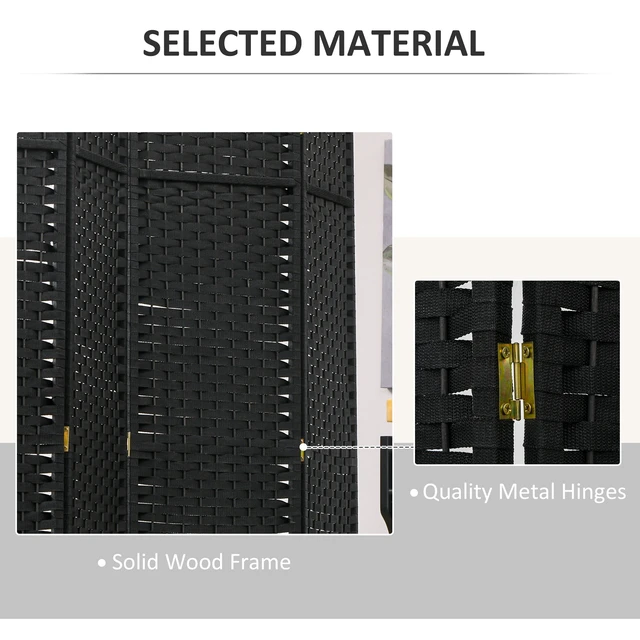 Alt view image 4 of 7 - Divider, 8 Panel Folding Privacy Screen Tall Freestanding Wall Partition, Black, Polypropylene