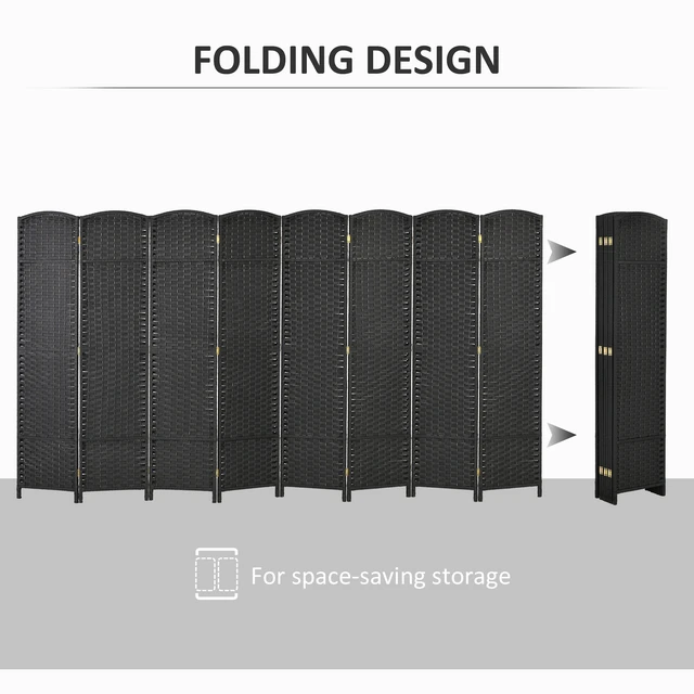 Alt view image 5 of 7 - Divider, 8 Panel Folding Privacy Screen Tall Freestanding Wall Partition, Black, Polypropylene