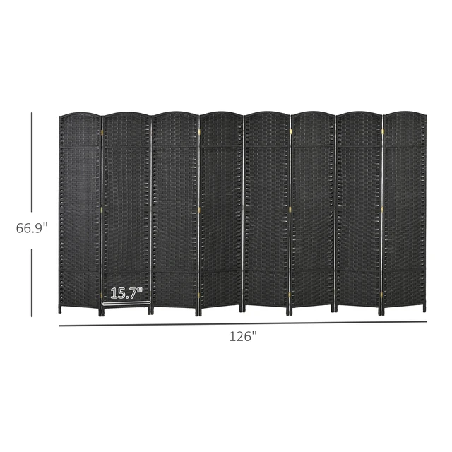 Alt view image 7 of 7 - Divider, 8 Panel Folding Privacy Screen Tall Freestanding Wall Partition, Black, Polypropylene