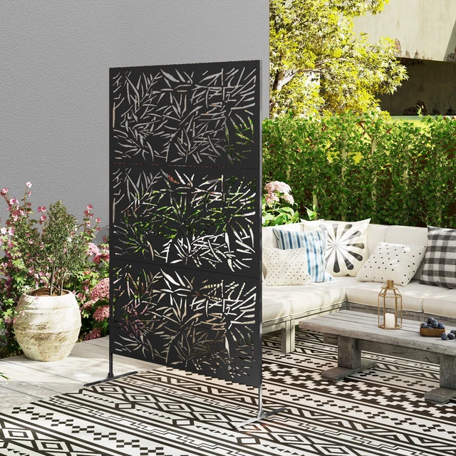 Alt view image 3 of 7 - Metal Outdoor Privacy Screen, 78 Inch 48 Inch Decorative Privacy Fence Screen Freestanding Outdoor Divider