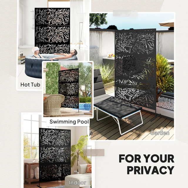 Alt view image 4 of 7 - Metal Outdoor Privacy Screen, 78 Inch 48 Inch Decorative Privacy Fence Screen Freestanding Outdoor Divider