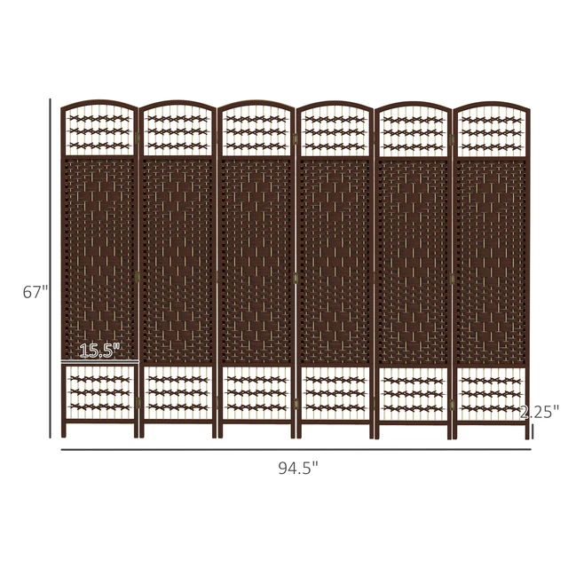 Alt view image 7 of 7 - 6 Panel Divider, Folding Privacy Screen Separator Wave Fiber Freestanding Partition Wall Divider, Brown, Wood and Paper