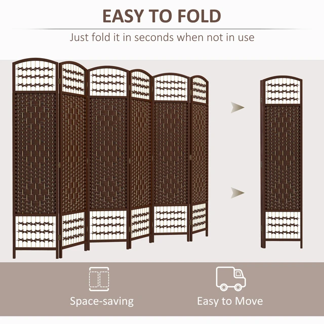 Alt view image 6 of 7 - 6 Panel Divider, Folding Privacy Screen Separator Wave Fiber Freestanding Partition Wall Divider, Brown, Wood and Paper
