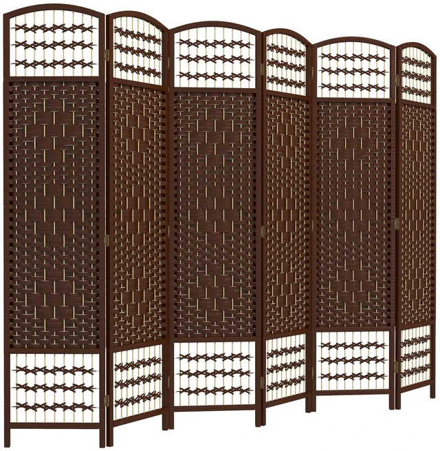 Main image of 6 Panel Divider, Folding Privacy Screen Separator Wave Fiber Freestanding Partition Wall Divider, Brown, Wood and Paper