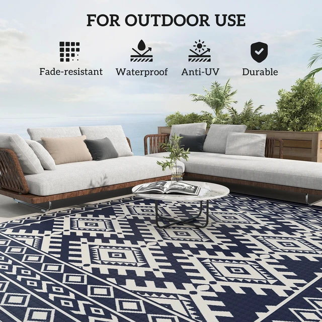 Alt view image 4 of 7 - Outdoor Rug for Patio, 8 Waterproof Large Mat Reversible Plastic Straw Rug for Decor Portable Outside Camping Area
