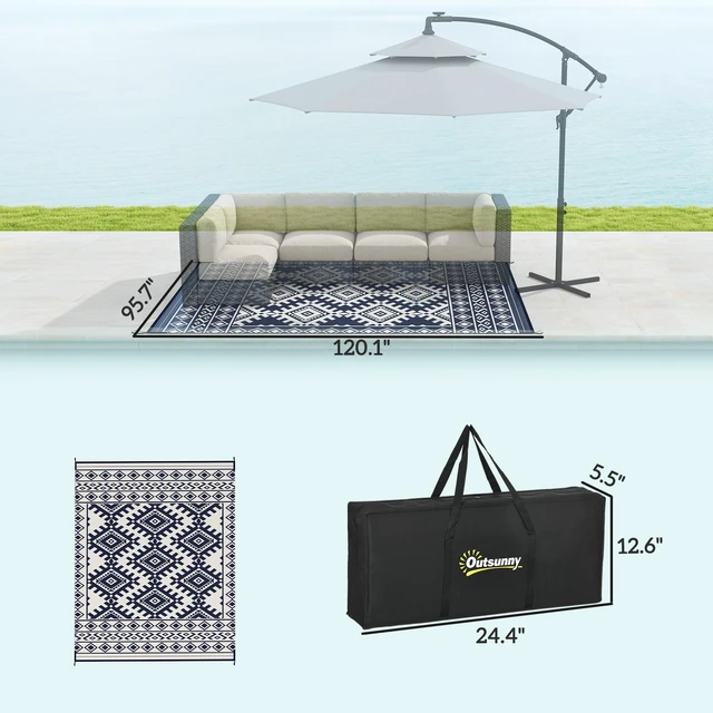 Alt view image 7 of 7 - Outdoor Rug for Patio, 8 Waterproof Large Mat Reversible Plastic Straw Rug for Decor Portable Outside Camping Area