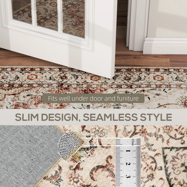 Alt view image 3 of 7 - Machine Washable Area Rug, 4 Oriental Medallion Distressed Rugs for Living Non-Slip Low Pile Carpet for Dining Soft