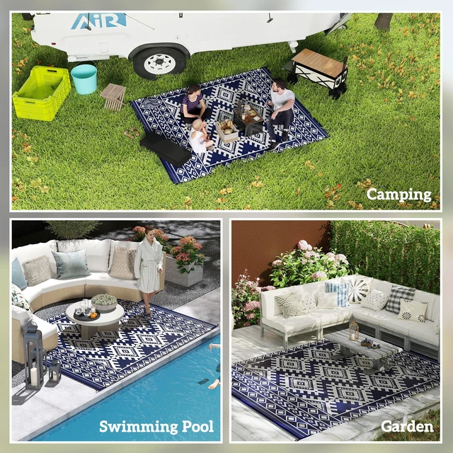 Alt view image 5 of 7 - Outdoor Rug for Patio, 8 Waterproof Large Mat Reversible Plastic Straw Rug for Decor Portable Outside Camping Area
