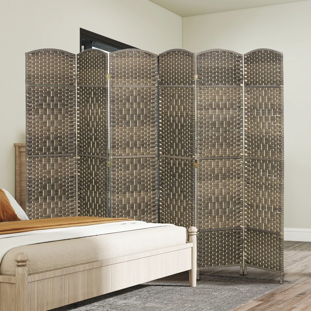 Alt view image 3 of 7 - Divider, 6 ft 6 Panel Folding Privacy Screen Hand Woven Wall Partition with Wood Frame Freestanding Separator
