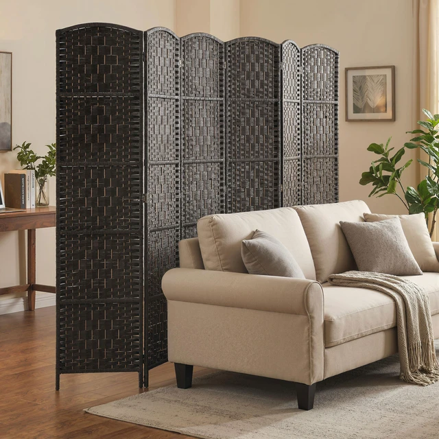 Alt view image 2 of 7 - Divider 6 Panel, Tall Folding Privacy Screen Freestanding Hand Woven Partition for Separation with 360° Hinges Paper