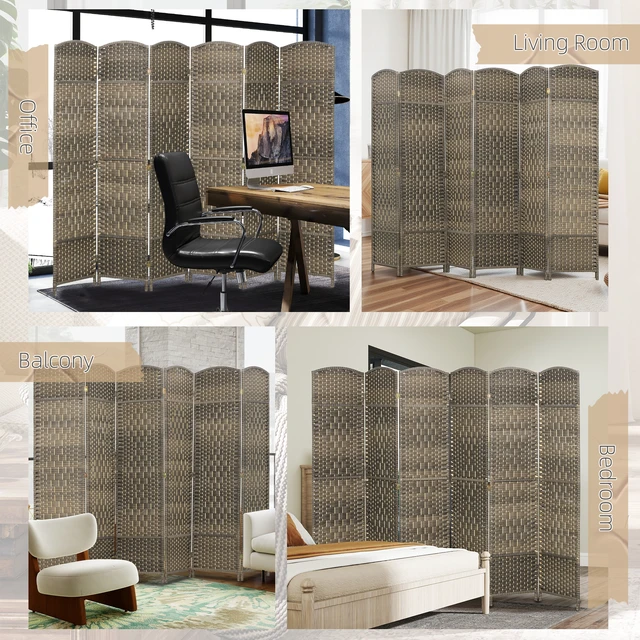 Alt view image 4 of 7 - Divider, 6 ft 6 Panel Folding Privacy Screen Hand Woven Wall Partition with Wood Frame Freestanding Separator