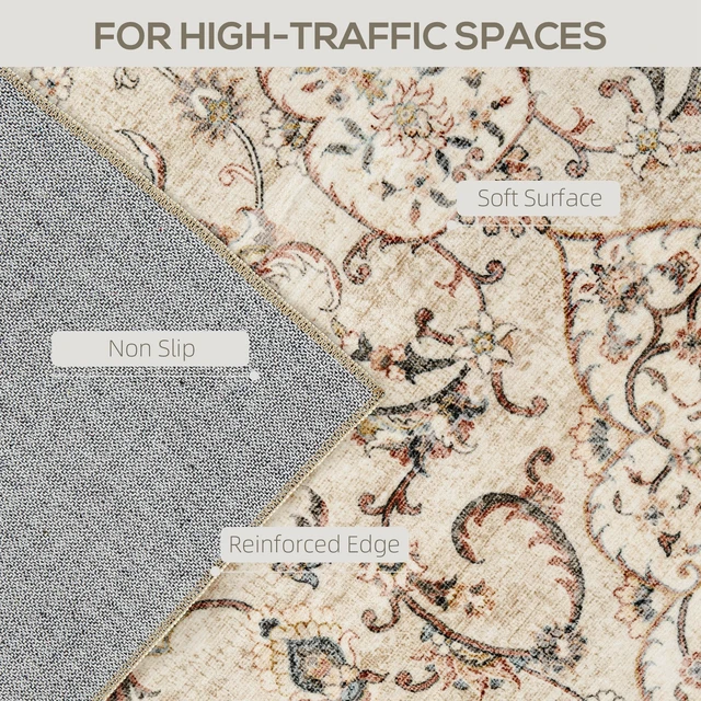 Alt view image 6 of 7 - Machine Washable Area Rug, 4 Oriental Medallion Distressed Rugs for Living Non-Slip Low Pile Carpet for Dining Soft