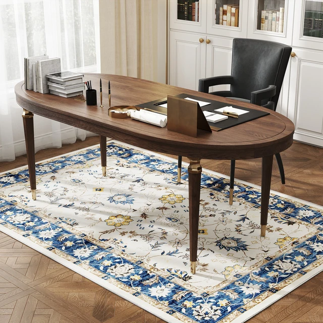 Alt view image 2 of 7 - Machine Washable Area Rug, 4 Oriental Medallion Distressed Rugs for Living Non-Slip Low Pile Carpet for Dining Soft