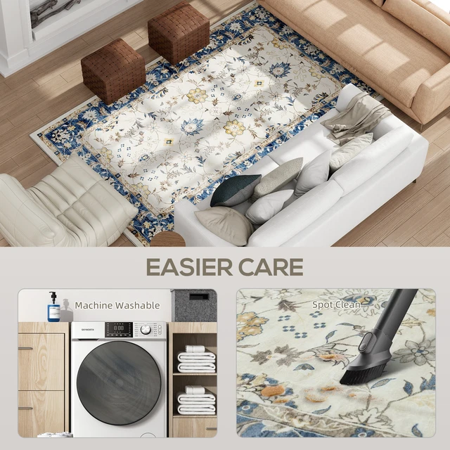 Alt view image 5 of 7 - Machine Washable Area Rug, 4 Oriental Medallion Distressed Rugs for Living Non-Slip Low Pile Carpet for Dining Soft