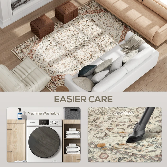 Alt view image 5 of 7 - Machine Washable Area Rug, 4 Oriental Medallion Distressed Rugs for Living Non-Slip Low Pile Carpet for Dining Soft