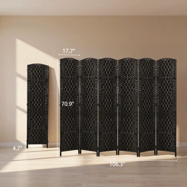 Alt view image 7 of 7 - Divider 6 Panel, Tall Folding Privacy Screen Freestanding Hand Woven Partition for Separation with 360° Hinges Paper