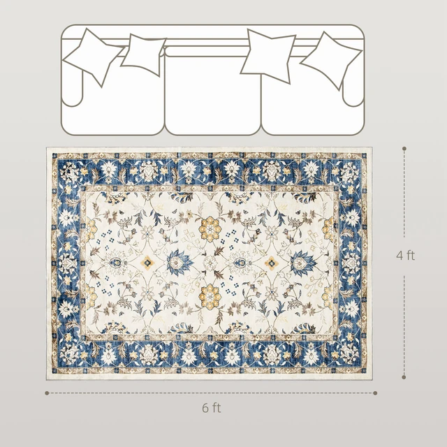 Alt view image 7 of 7 - Machine Washable Area Rug, 4 Oriental Medallion Distressed Rugs for Living Non-Slip Low Pile Carpet for Dining Soft