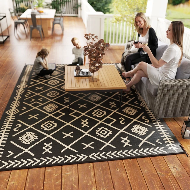 Alt view image 2 of 7 - Reversible Outdoor Rug, 9 Waterproof Plastic Straw Floor Mat Portable Camping Carpet Large Floor Mat for Deck Picnic