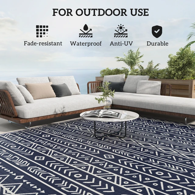 Alt view image 6 of 7 - Outdoor Rug for Patio, 8 Waterproof Large Mat Reversible Plastic Straw Rug for Decor Portable Outside Camping Area