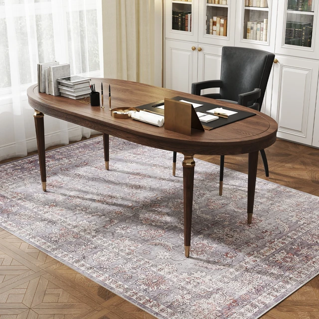 Alt view image 2 of 7 - Area Rug 5, Machine Washable Rug Non-Slip Flower Print Floor Cover Foldable Carpet for Living Dining, Brown Grey