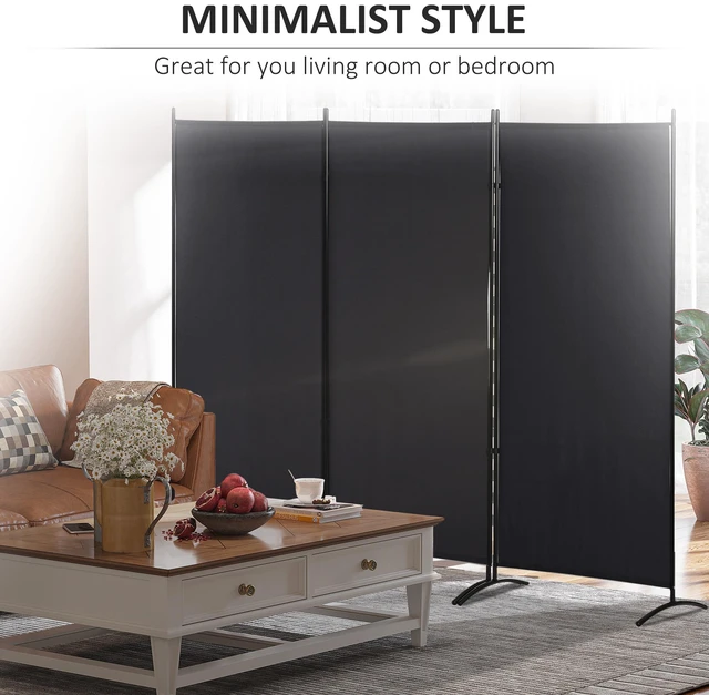 Alt view image 3 of 7 - 3 Panel Divider Screen, 6 ft Tall Folding Privacy Screen Freestanding Partition Wall Divider for Indoor, Black