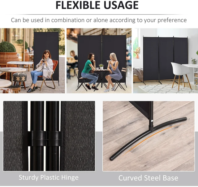 Alt view image 4 of 7 - 3 Panel Divider Screen, 6 ft Tall Folding Privacy Screen Freestanding Partition Wall Divider for Indoor, Black