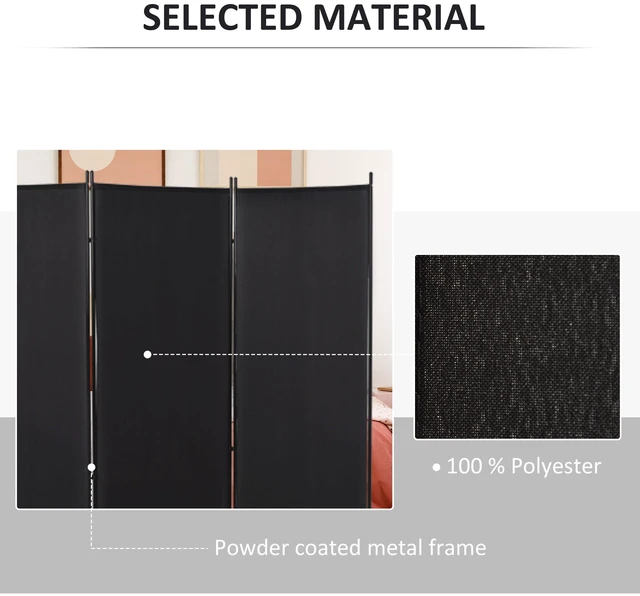 Alt view image 5 of 7 - 3 Panel Divider Screen, 6 ft Tall Folding Privacy Screen Freestanding Partition Wall Divider for Indoor, Black