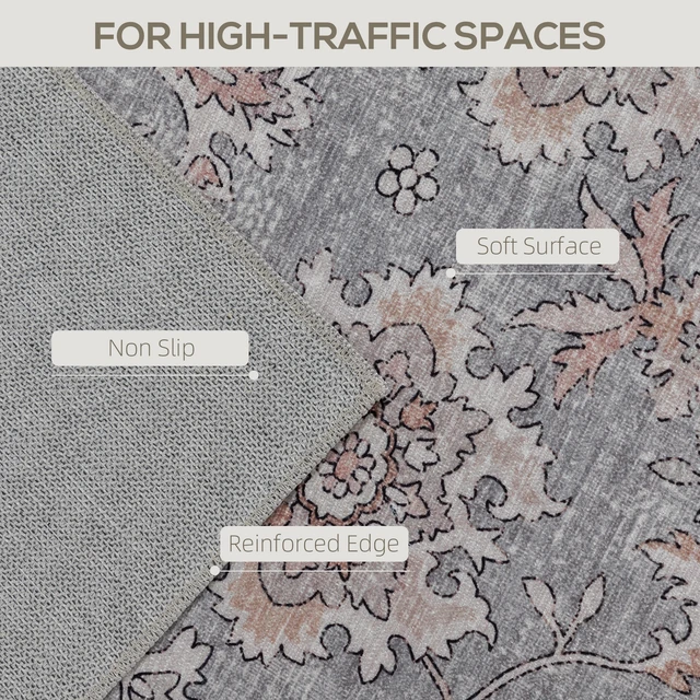 Alt view image 6 of 7 - Area Rug 5, Machine Washable Rug Non-Slip Flower Print Floor Cover Foldable Carpet for Living Dining, Brown Grey