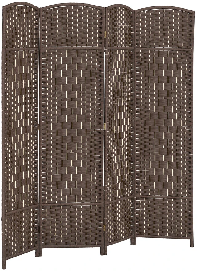 Main image of Divider, 6 ft 4 Panel Folding Privacy Screen Hand Woven Wall Partition with Wood Frame Freestanding Separator