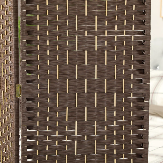 Alt view image 2 of 7 - Divider, 6 ft 4 Panel Folding Privacy Screen Hand Woven Wall Partition with Wood Frame Freestanding Separator