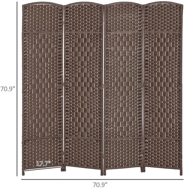 Alt view image 7 of 7 - Divider, 6 ft 4 Panel Folding Privacy Screen Hand Woven Wall Partition with Wood Frame Freestanding Separator