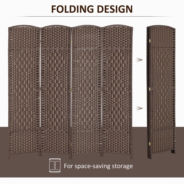 Alt view image 6 of 7 - Divider, 6 ft 4 Panel Folding Privacy Screen Hand Woven Wall Partition with Wood Frame Freestanding Separator