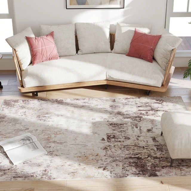 Alt view image 2 of 7 - Area Rug 5, Machine Washable Rug Distressed Non-Slip Abstract Floor Cover Foldable Carpet for Living Dining Mixed