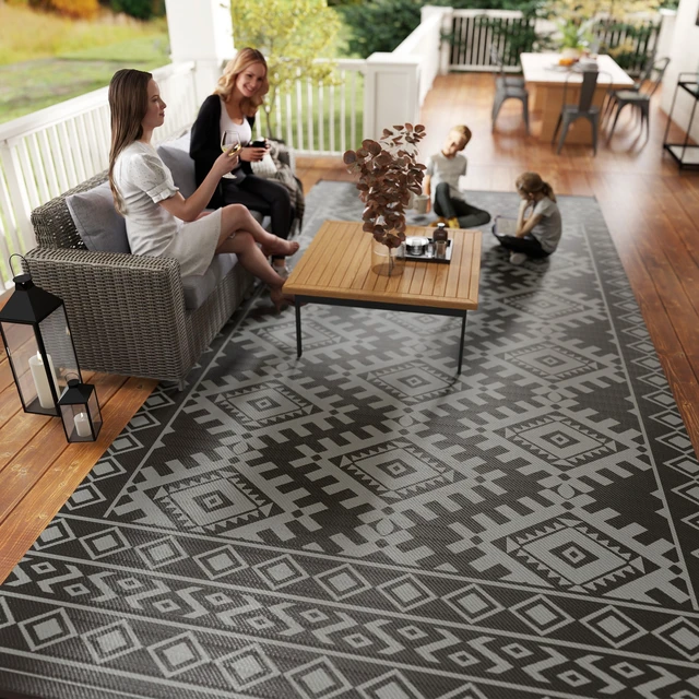Alt view image 2 of 7 - Outdoor Rug for Patio, 9 Waterproof Large Mat Reversible Plastic Straw Rug for Decor Portable Outside Camping Area